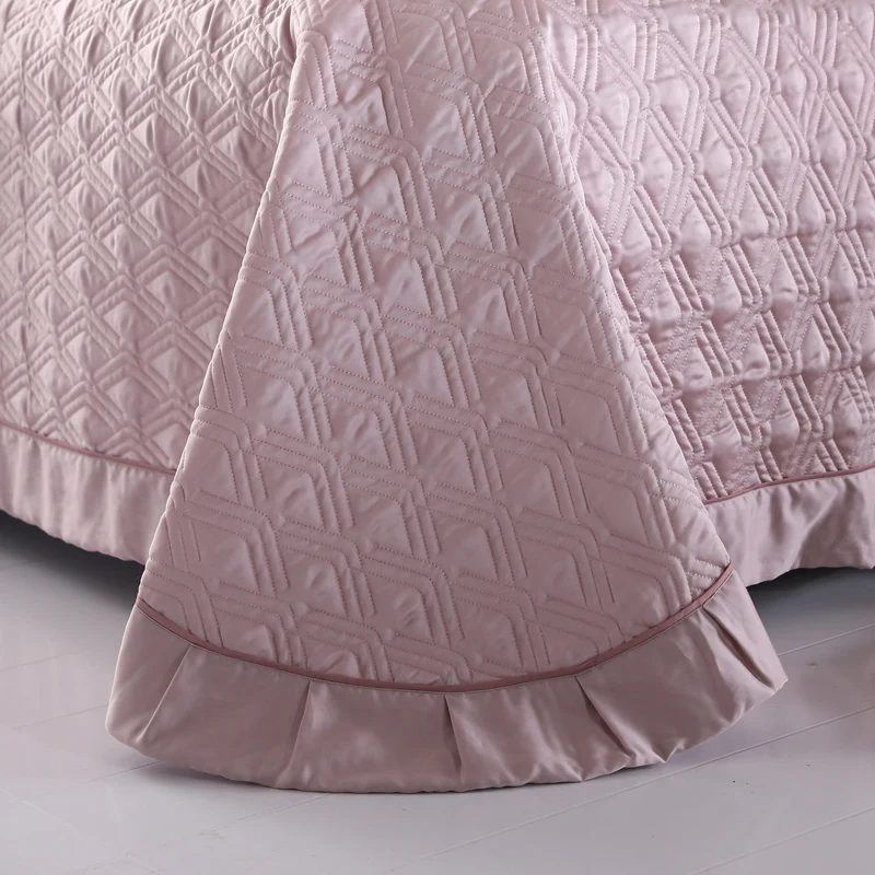 New Pink Soft tencel Quilting lace bed cover Bed Skirt Bedspread Sheet Cover Pillowcase Bedding Set 3pcs | Дом и сад