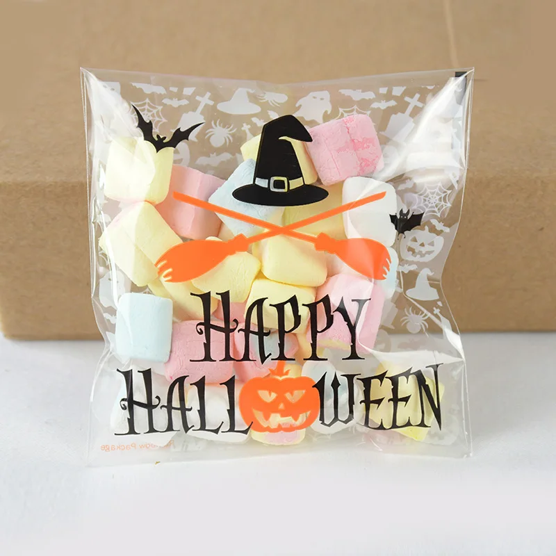 

50/100pcs Cute Halloween Candy Cookie Bag Dessert Packaging Box Self-Adhesive Plastic Ghost DIY Birthday Festival Party Supplies