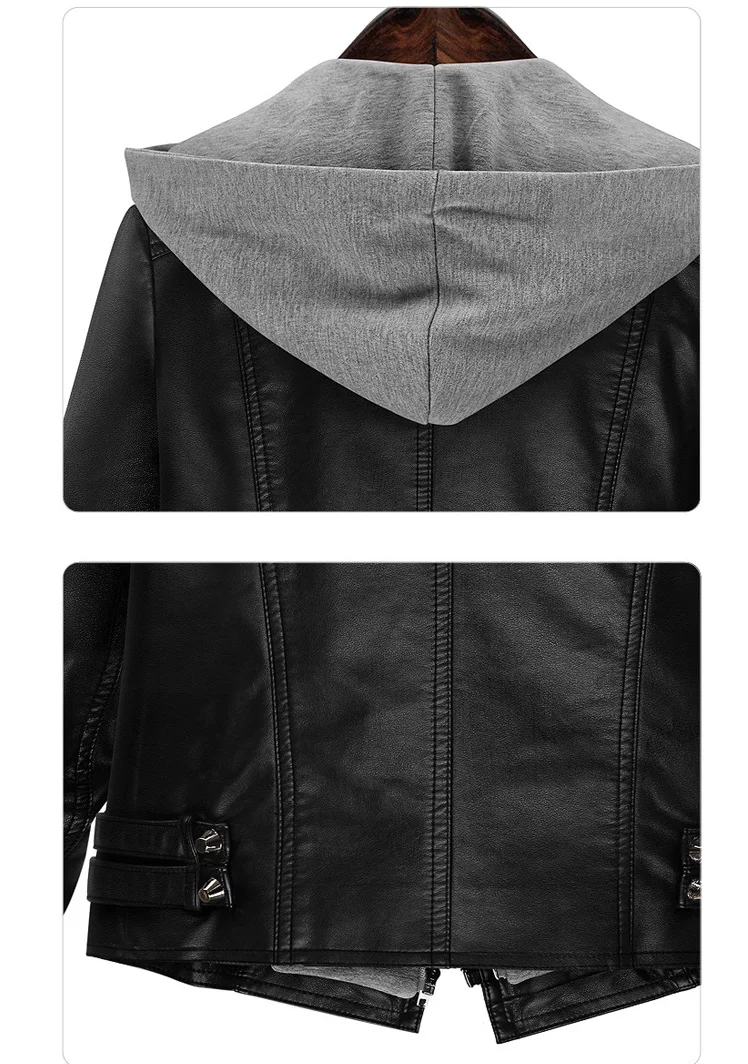 Sale Items Autumn and Winter Hooded Leather Jacket Size xl xxl Women Biker Zipper Coat 2022 Long Sleeve Black Jacket Femme
