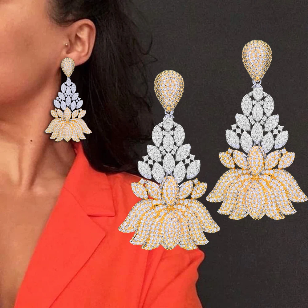 

GODKI Luxury Lotus Flower Statement Dangle Earring For Women Wedding Cubic Zirconia DUBAI Bridal Earring Jewelry Accessories2020