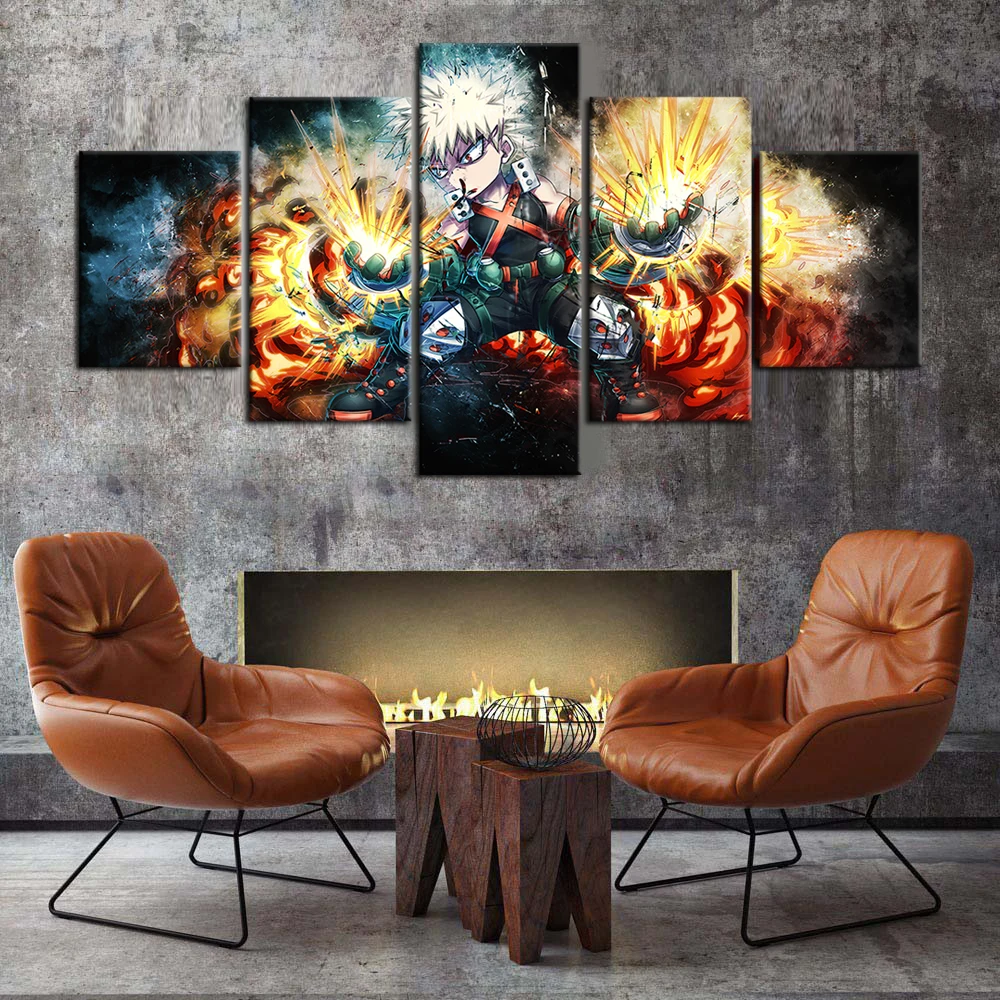 

5 Pieces Bakugou Katsuki Oil Painting on Canvas Anime Posters Wall Stickers for Home Decor HD Print Artwork
