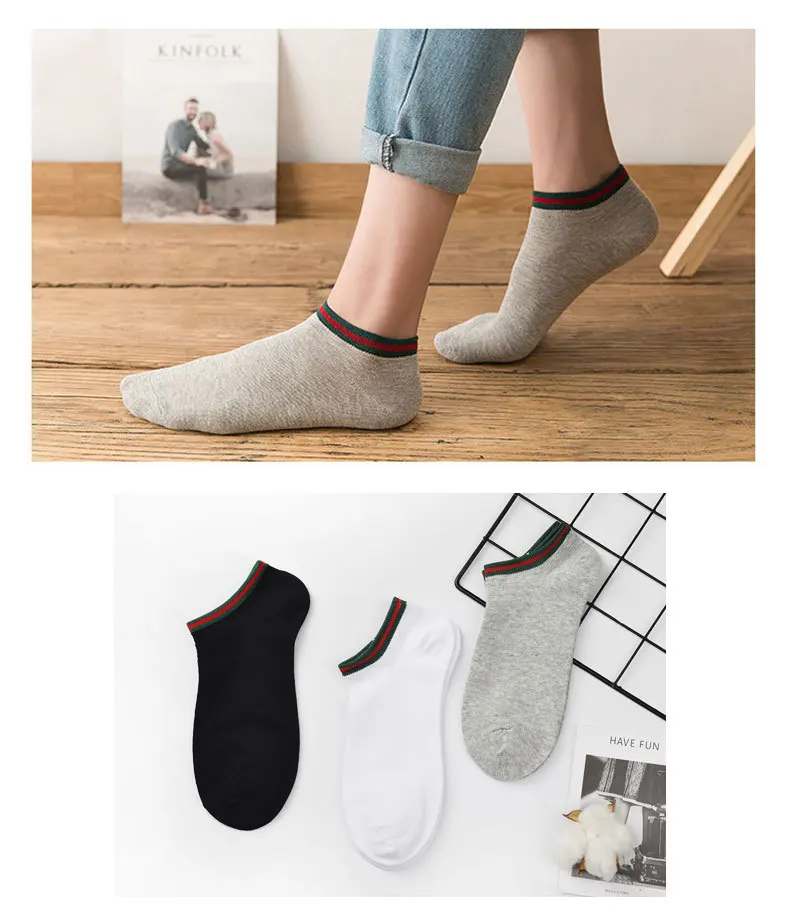 

10Pcs Cotton Socks Classic Red Green Stripe Ventilate Unisex Low Cut Sock For Men Women Couple Wholesale Autumn 2022 New Fashion
