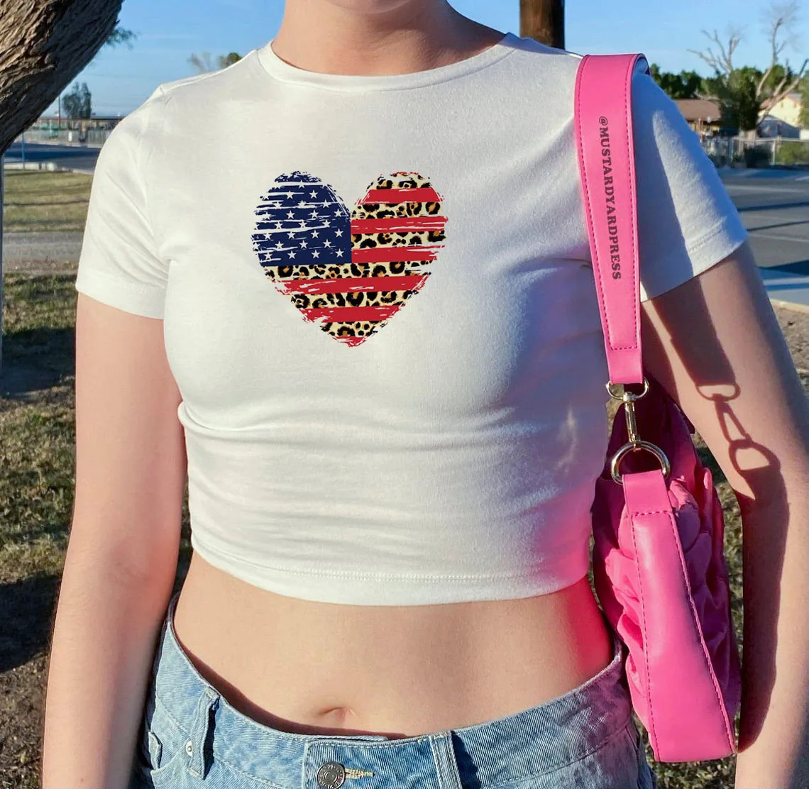 

4th of July Топы американский флаг День Независимости женщины любят с леопардовым принтом Футболка S-3xl Размеры женская футболка с длинным рукав...