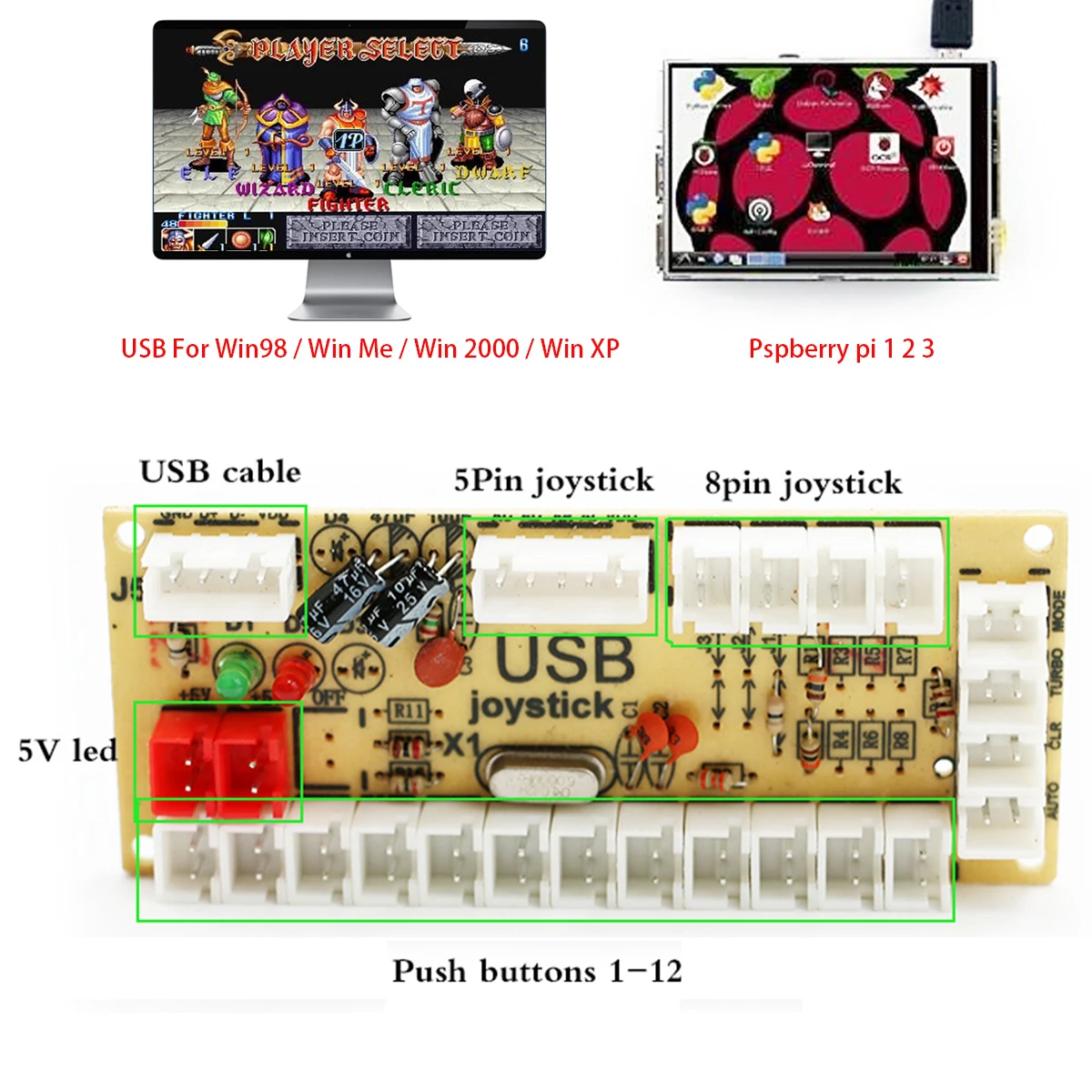 2 шт. ПК/Raspberry Pi аркадная игра USB Управление Нулевой задержкой джойстик плата