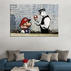 Бэнкси Граффити Холст художественные картины Марио и КОП стены художественные картины плакаты и принты домашний декор для гостиной