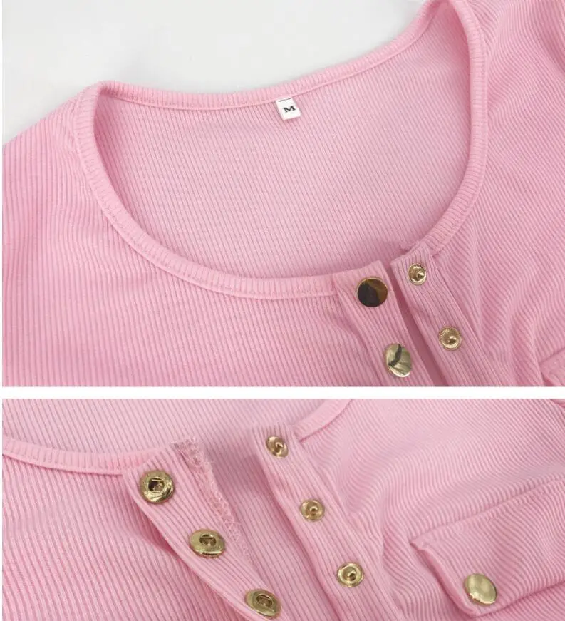 

Elegant Ladies Autumn Dress Women Patchwork Packets Button Wrap Hip Bodycon Dresses O-Neck Long Sleeve Slim Knitted Mini Vestido