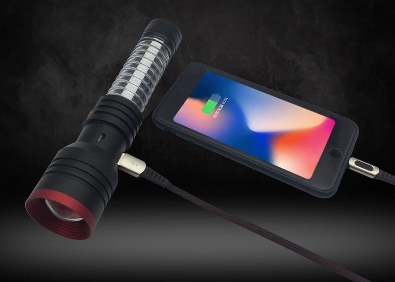 Супер яркий USB Перезаряжаемый зум 10 Вт светодиодный тактический фонарь с магнитом красный аварийный походный фонарик