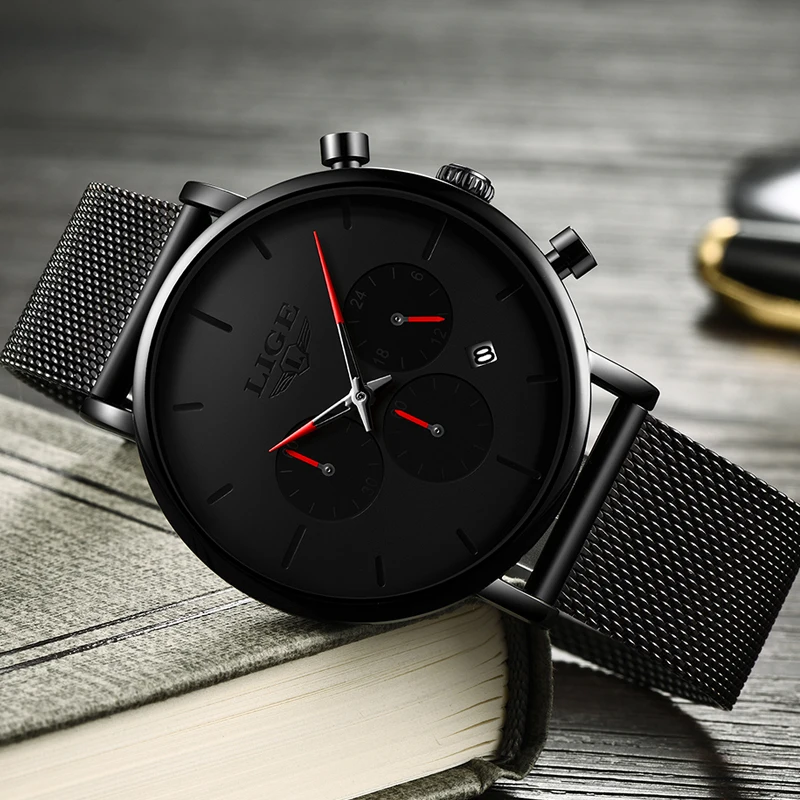 Relojes LIGE мужские часы из сетчатой стали, модные брендовые Роскошные спортивные ультра-тонкие кварцевые часы, мужские повседневные водонепроницаемые часы с датой