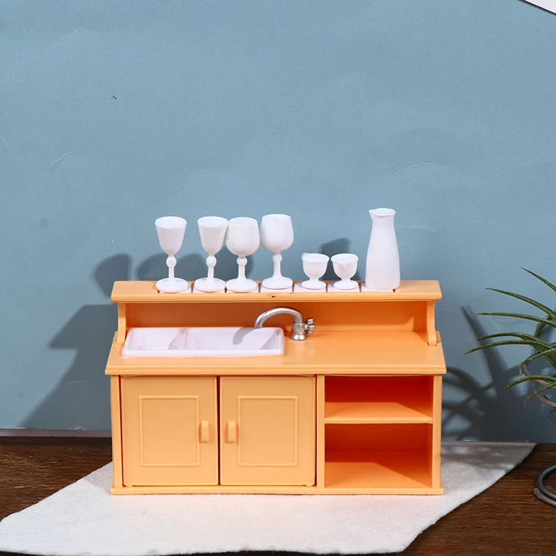 

1 Set Cupboard Wine Glass Holder Scene Model Assembled Toy Doll House Plastic Kitchen Sink