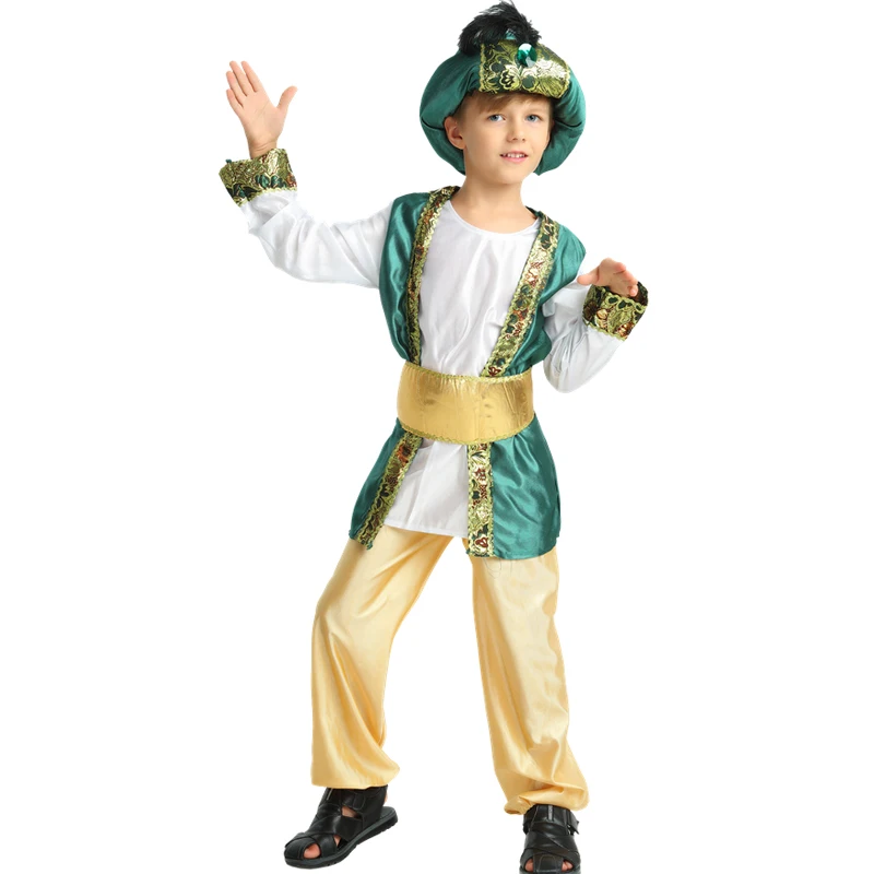 Kids Children halloween Party Aladdin Costumes Aladdin Lamp genie costume Adam prince Fantasia Arab Clothing child boy Carnival