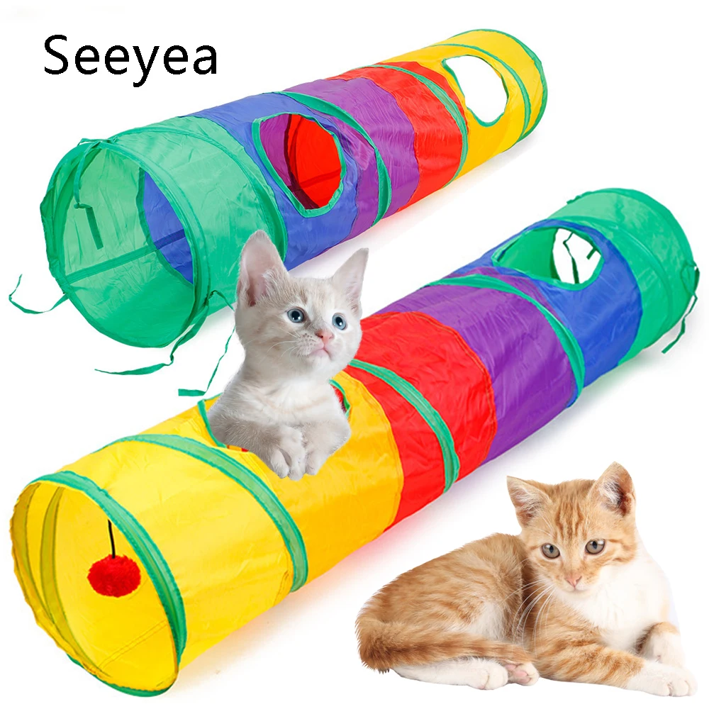 

Color Cat Tunnel Toy Funny Pet 2 Holes Play Tubes Balls Collapsible Crinkle Kitten Toys Puppy Ferrets Play Dog Channel Tubes