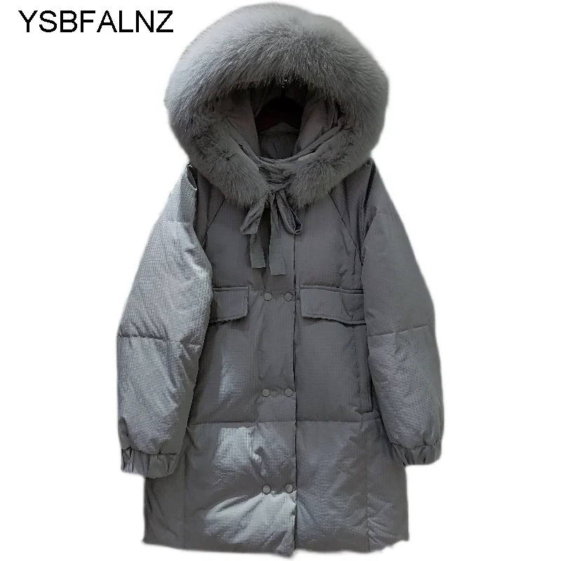 

Chaquetas Para Mujer 2021 Thicken Real Big Fur Collar Hooded White Duck Down Jackets Long Winter Female Puffer Coats Fashion