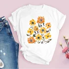 Женская футболка с цветочным принтом в стиле ретро, модная Милая футболка с графическим принтом в стиле 90-х, повседневный топ с коротким рукавом, женское платье