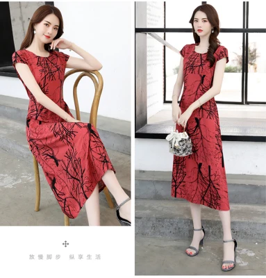Vestidos mujer, ограниченная серия, новинка, с круглым вырезом, до середины икры, Vestido, Longo, Vanled, платье, женское, с коротким рукавом, круглый вырез, длинное, с принтом, тонкое - Цвет: 25