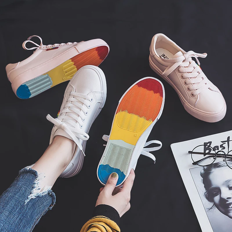 Однотонная женская кожаная обувь коллекция 2019 года сезон осень Новинка Радужная