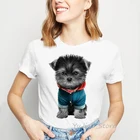 Женская белая футболка ZOGANKIN, с принтом очаровательной собаки йоркширского терьера, повседневные топы для девочек