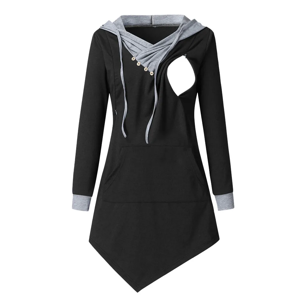 Свитер для беременных женщин однотонный пуловер с капюшоном и длинными рукавами