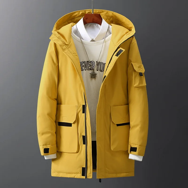 High Quality Men's Winter Jacket Thick Snow Parka Overcoat White Duck Down Jacket Men Hooded Mid-length Down Coat Plus Size 3XL