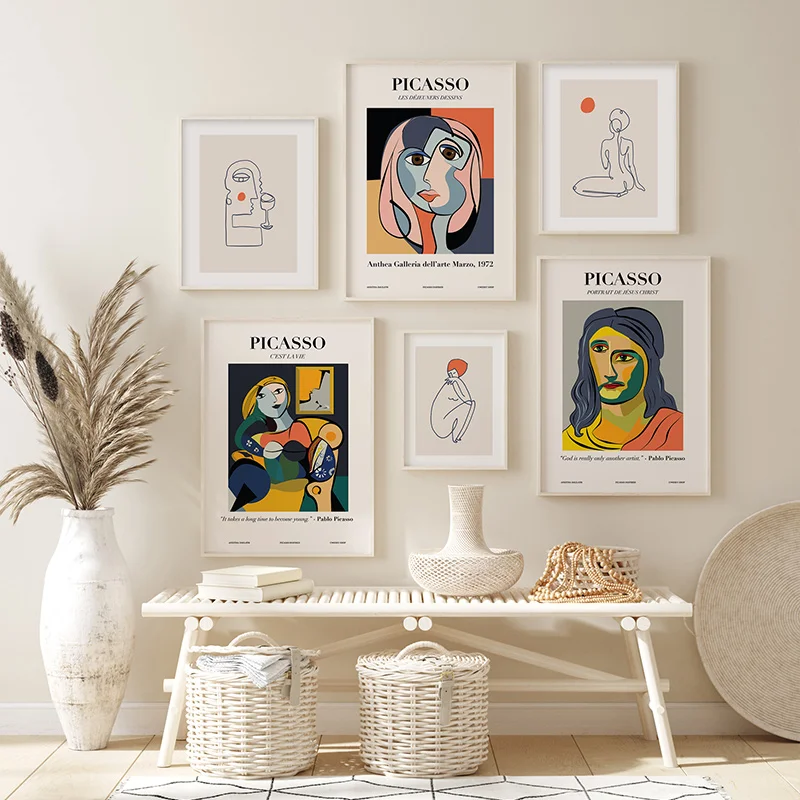 

Picasso Abstract Line Figure Art Posters Decorative Painting Mural Retro Picture Print Living Room Decoration Home Decor