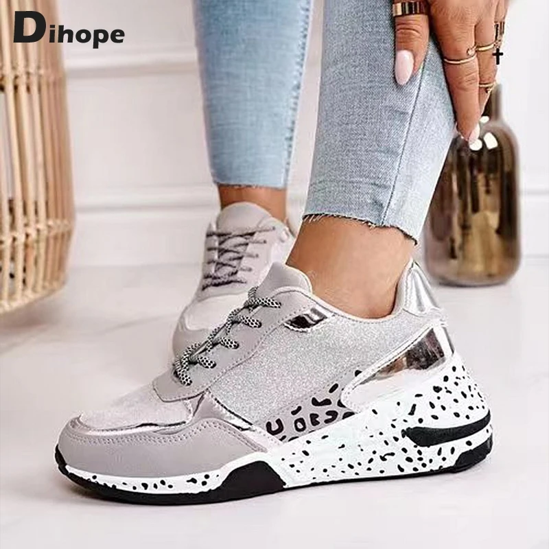 

Dihope Summer Women's Sneakers Print Pu Leather Thick Bottom Increased Sneakers Casual Comfortable Sports Vulcanize Shoes