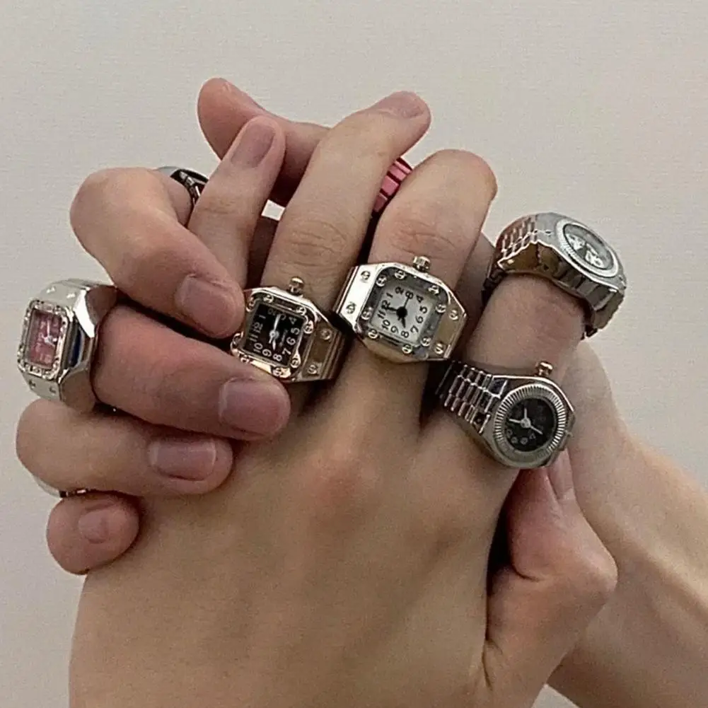 Часы в стиле панк с кольцом на палец эластичные износостойкие часы унисекс для