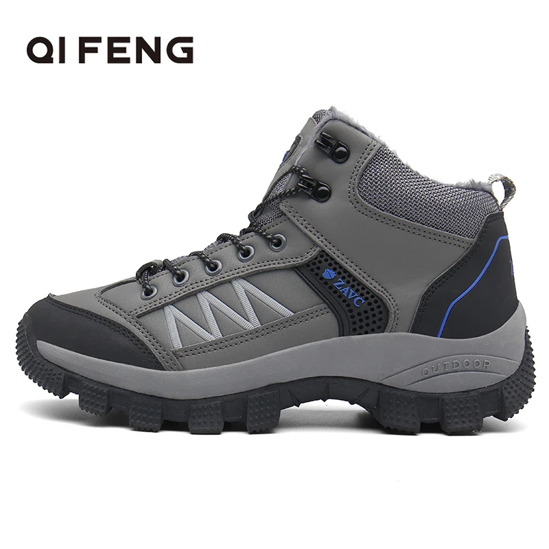 

Winter Pro-Mountain Outdoor Hiking Shoes Men Add Fur Black Hiking Boots Leather Walking Warm Training Trekking Footwear Plush
