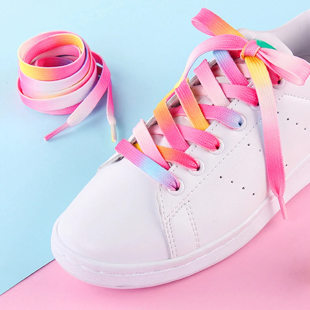 1Pair Colorful Laces Rainbow Gradient Print Flat Canvas Shoe Lace Shoes Casual Chromatic Colour Shoelaces 80CM/100CM/120CM/150CM