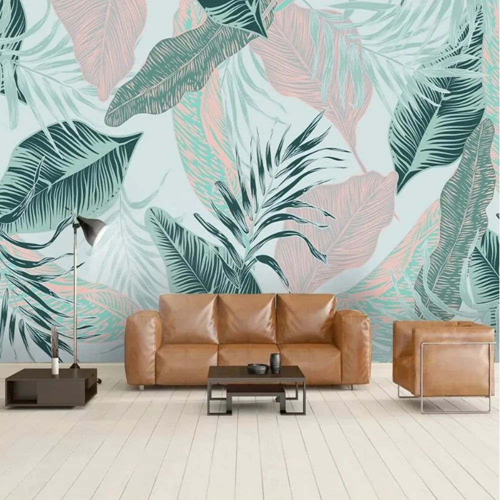 milofi custom Nordic minimalist abstract lines tropical leaves large TV background wallpaper mural | Обустройство дома