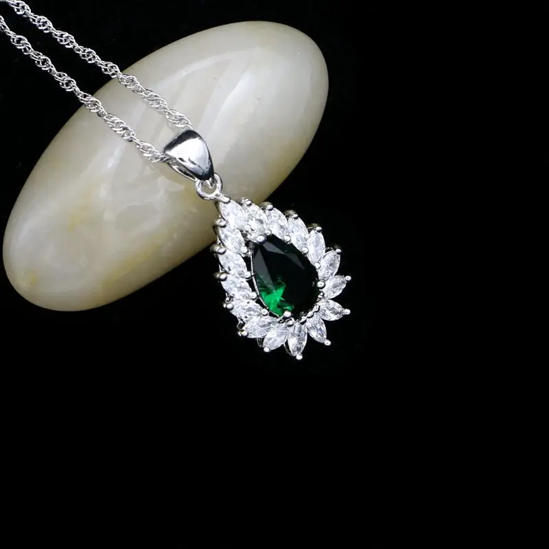 Женские вечерние комплекты украшений из серебра 925 пробы серьги с зеленым