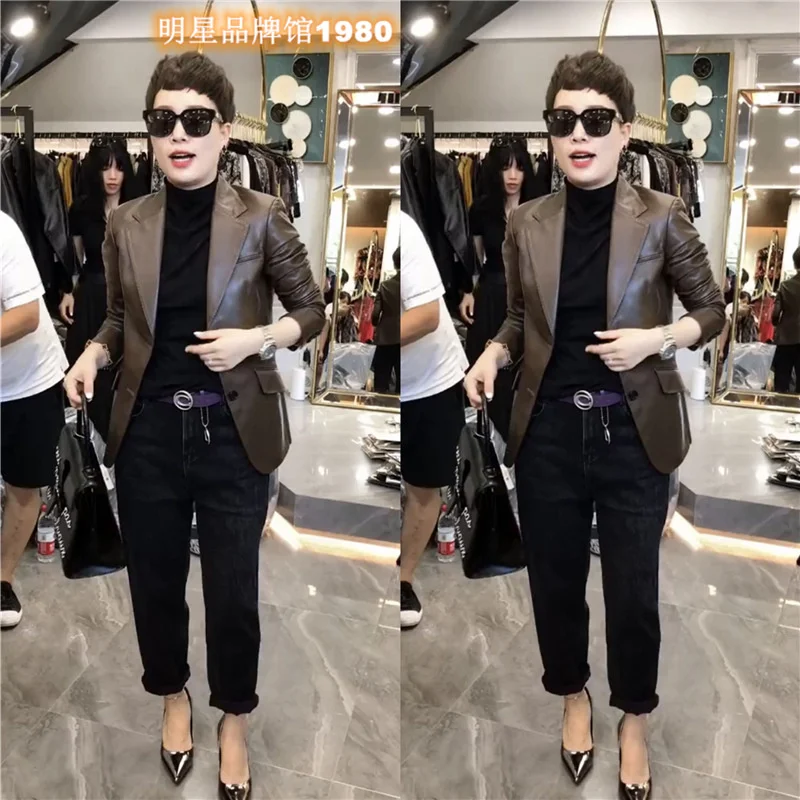 

AI Yi Cen 050167 Yao Han Rui Qiao, платье, трясется, шикарный фанатский коричневый костюм, кожаная куртка