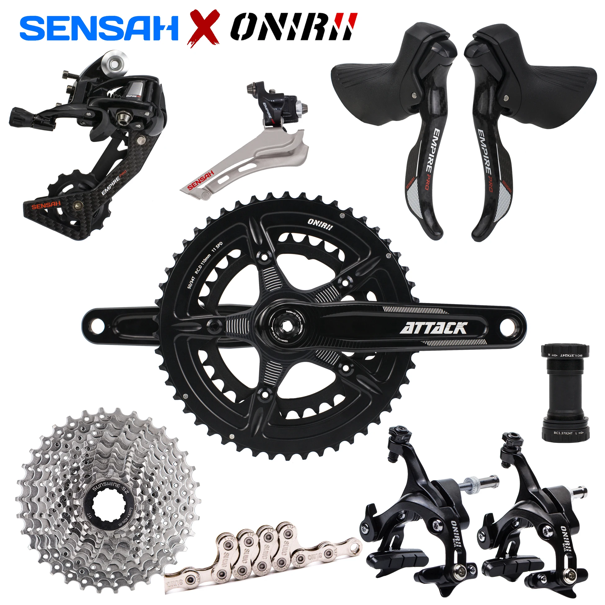 

SENSAH EMPIRE PRO 2x12 Speed 24s Road Bicycle Groupset Cycling Carbon Shifter Derailleurs ONIRII Attack Crank Cassette R8000 105