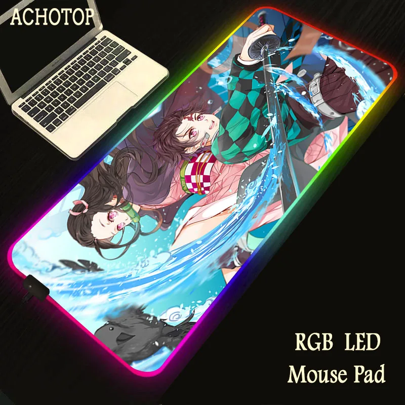 

Светящийся игровой коврик для мыши Kimetsu no Yaiba RGB, Большой светящийся USB светодиодный расширенный коврик для клавиатуры XXL, игровой компьютерн...