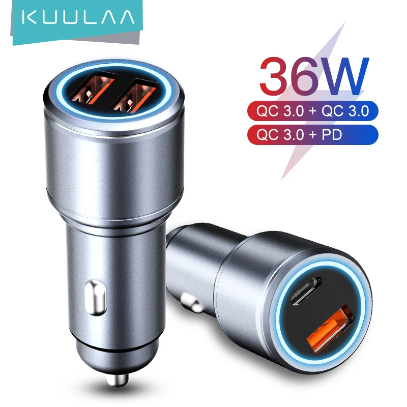 

KUULAA 36W Car Charger USB Quick Charge Dual Type C QC 3.0 Fast Charging Adapter For iPhone 12 11 Pro Max Xiaomi Redmi Huawei