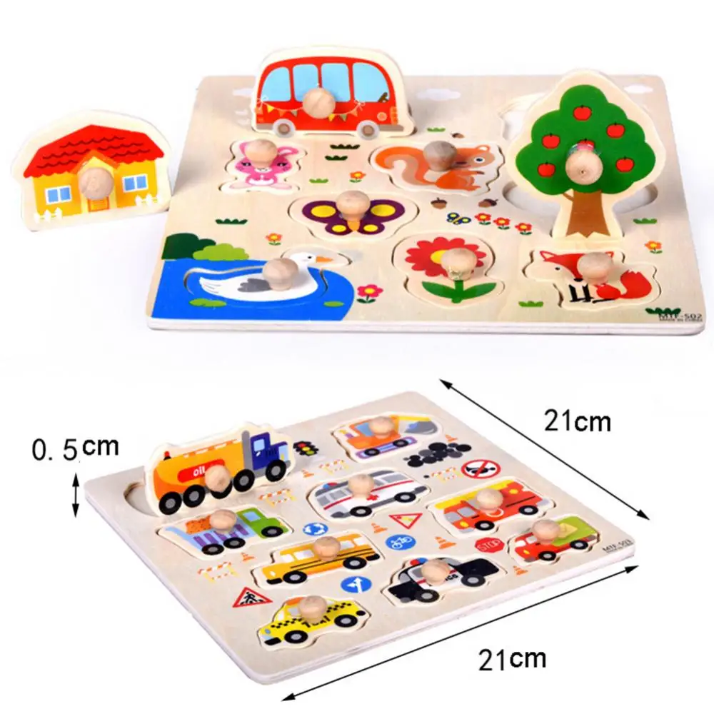 

Cartoon Animal Car Wooden Peg Puzzles Board Toddler Preschool Educational Toy