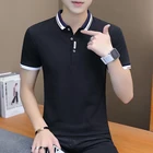 Мужская приталенная футболка TFETTERS, летняя футболка в Корейском стиле с короткими рукавами и отложным воротником, 2021