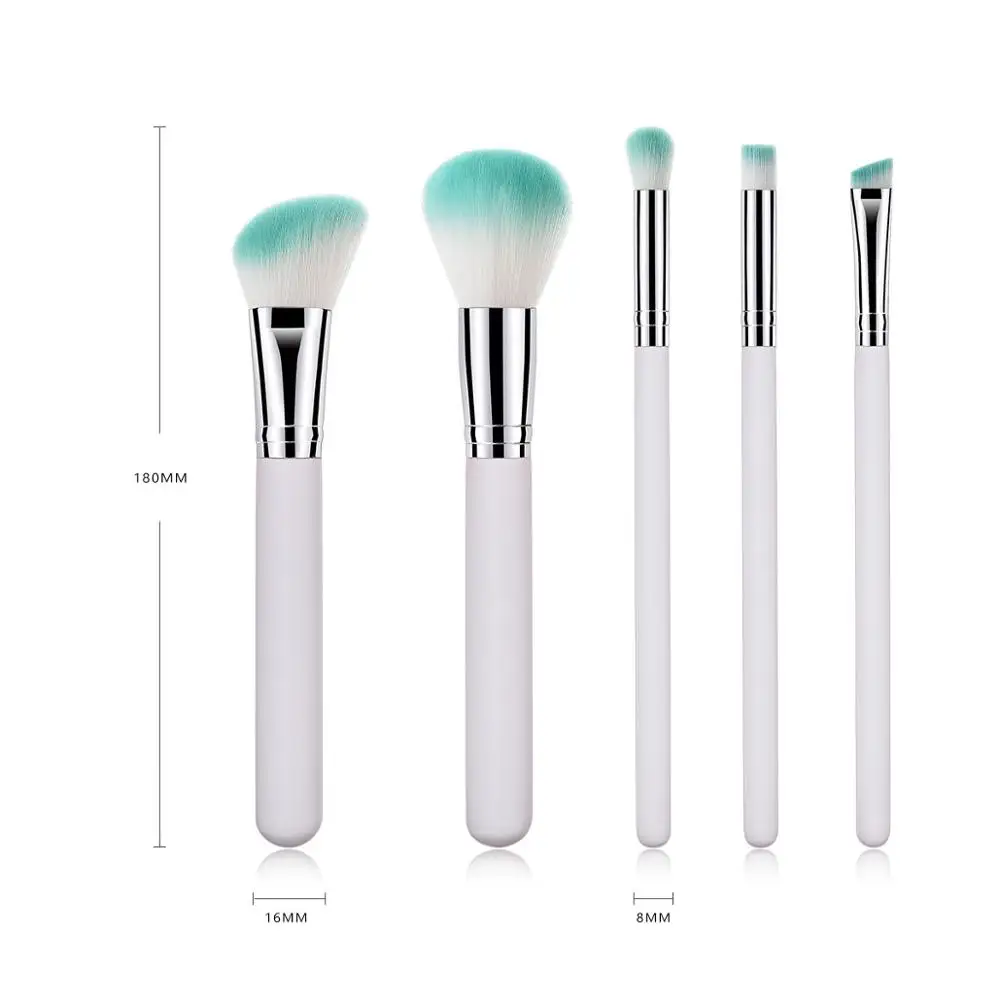 

BANFI 5pcs White and Blue Eyeshadow Makeup Brushes Set Blush Wood Handle Cosmetics Blending Eyeliner Eyelash Beauty Make Up Tool