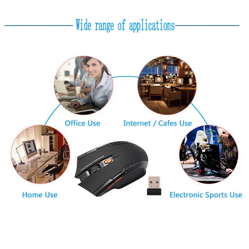 

2.4G Wireless Mouse 1600 DPI Adjustable 6 Buttons Gaming Mouse With Nano Receiver Wireless Mouse for Computer/Laptop