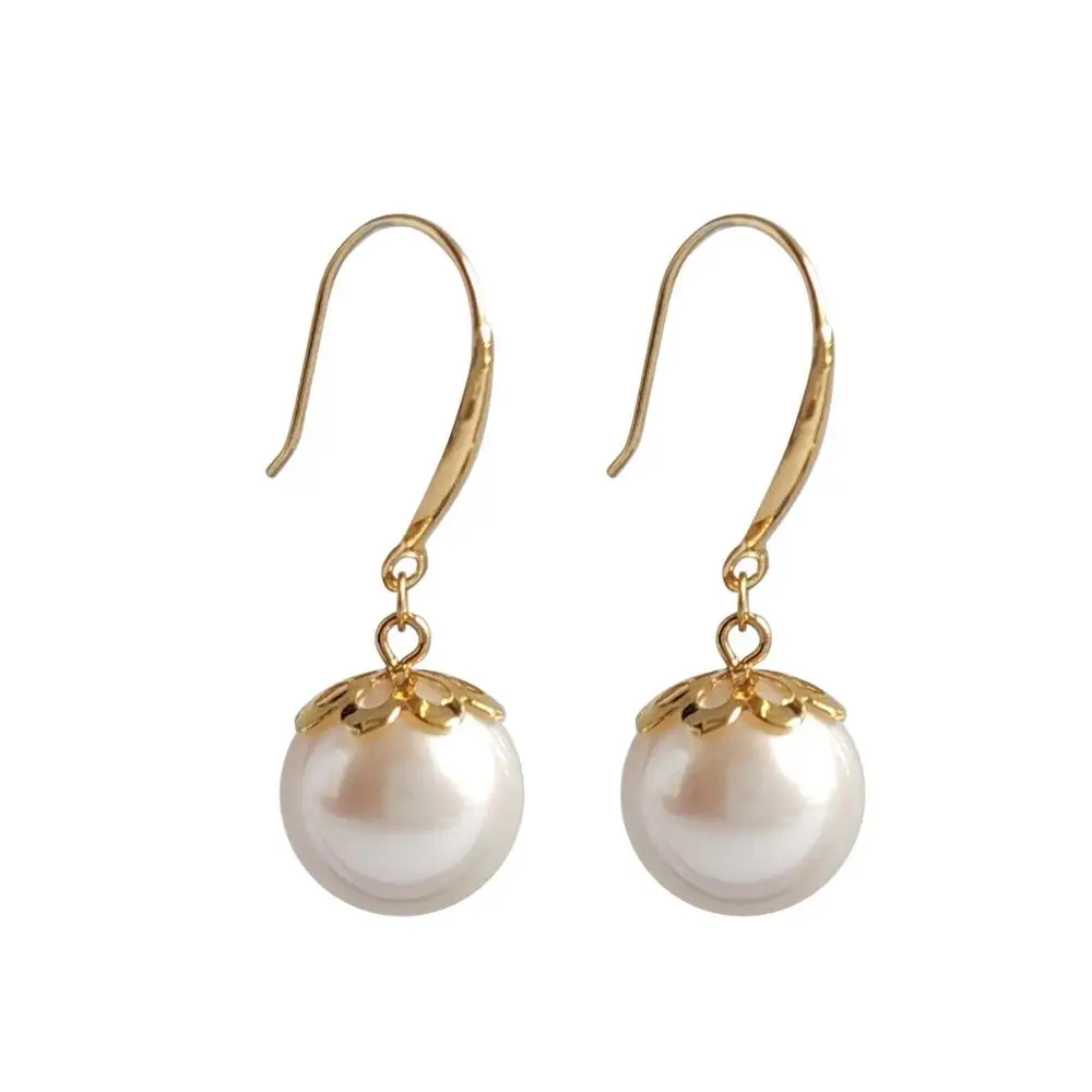 

Solid gold AU750 earring freshwater pearl real gold natural round pearl 18K gold earring jewelry accept customizing