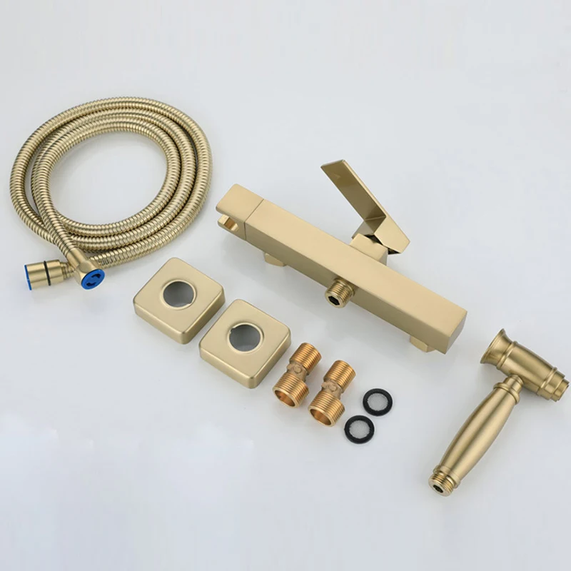 

Brushed Gold Soild Brass Toilet Bidet Sprayer Set Square Hot And Cold Water Mixer Press-Free Hand Pressurized Bidet Shower Set