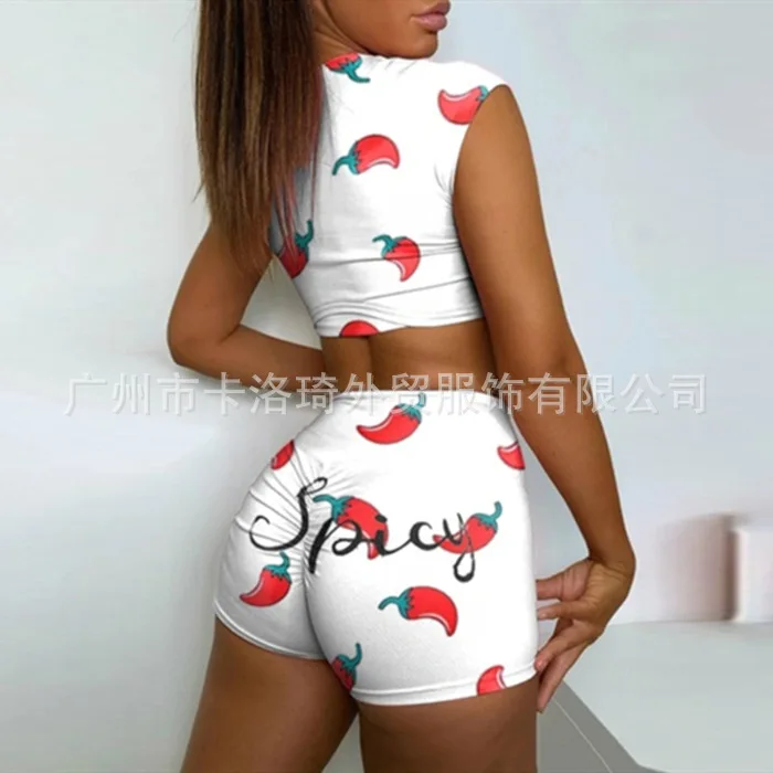 

New style printed vest shorts two-piece home casual suit women two piece set women lounge wear woman pants