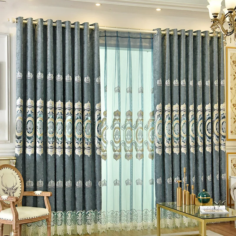 

European-style Luxury Embroidered Semi-shade Curtains for Living Dining Room Bedroom.