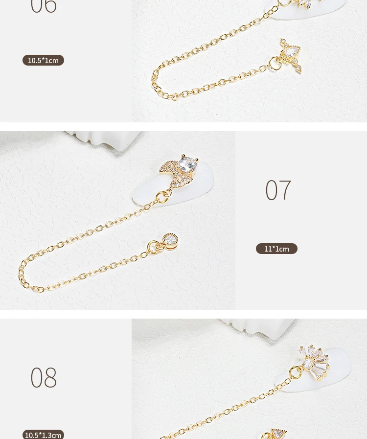 1 Pc Nail Charms Alloy Drill Chains Mixed Shape Ornament Bling Rhinestones Studs Charms 3D Nail Art Decoration Accessories