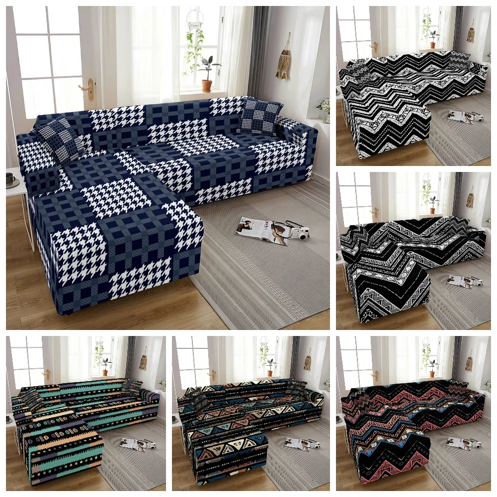 Elastic Sofa Cover For Living Room Bohemian Abstract Geometric Sofa Slipcovers Corner Sofa Cover Stretch Sofa Protector 1-4 Seat