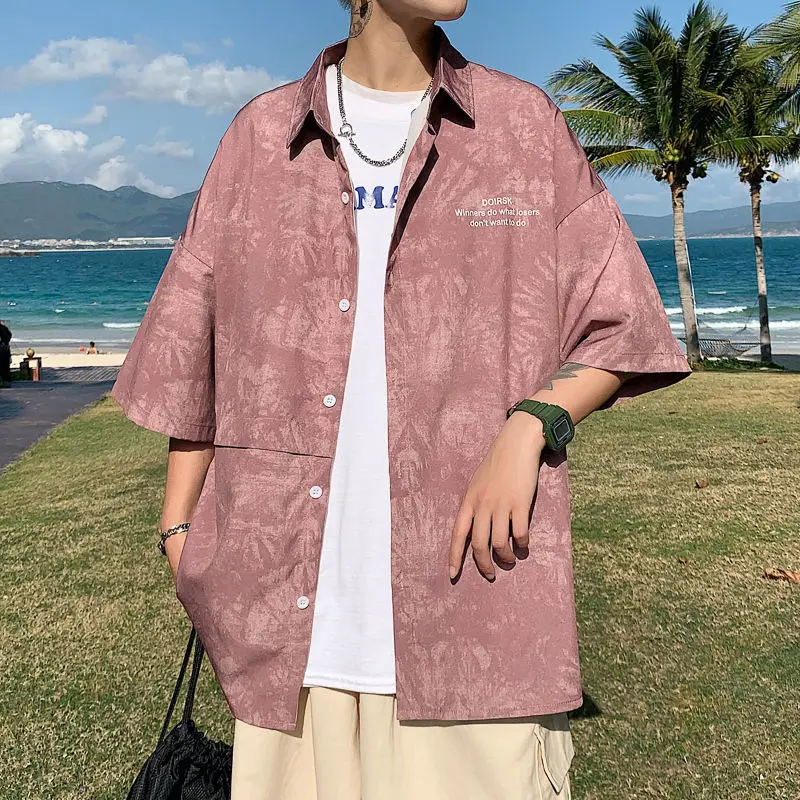 

short-sleeved shirt men's Hong Kong windy Japanese summer new five-sleeve top Korean version of the trend of half-sleeves