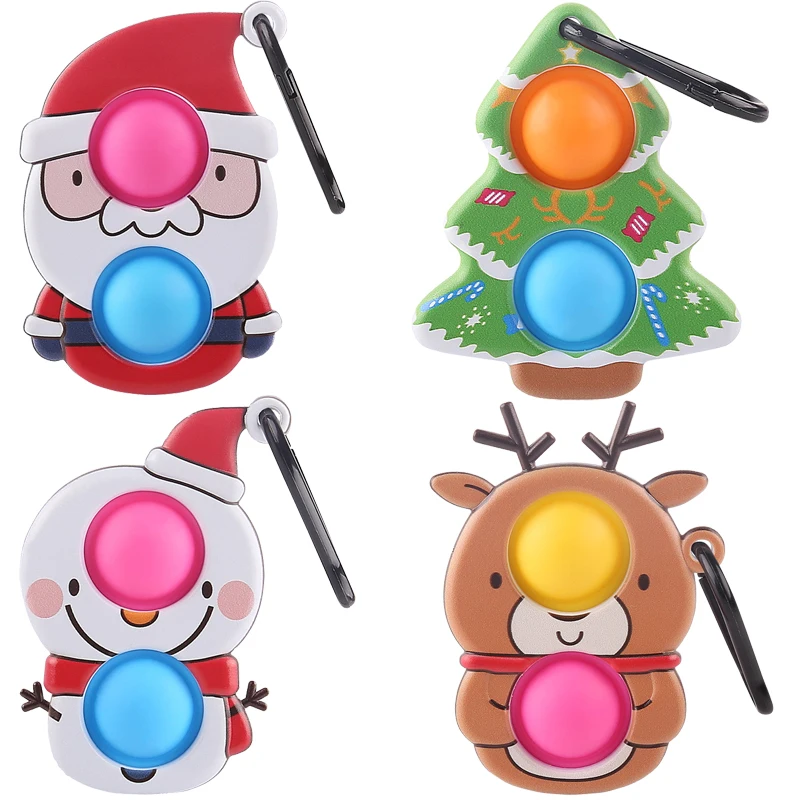 

Christmas Pop push Keychain Push Bubble Pop Fidget Sensory Toy Christmas tree Fidget Key chain Snowman Stress Reliever Keyrings