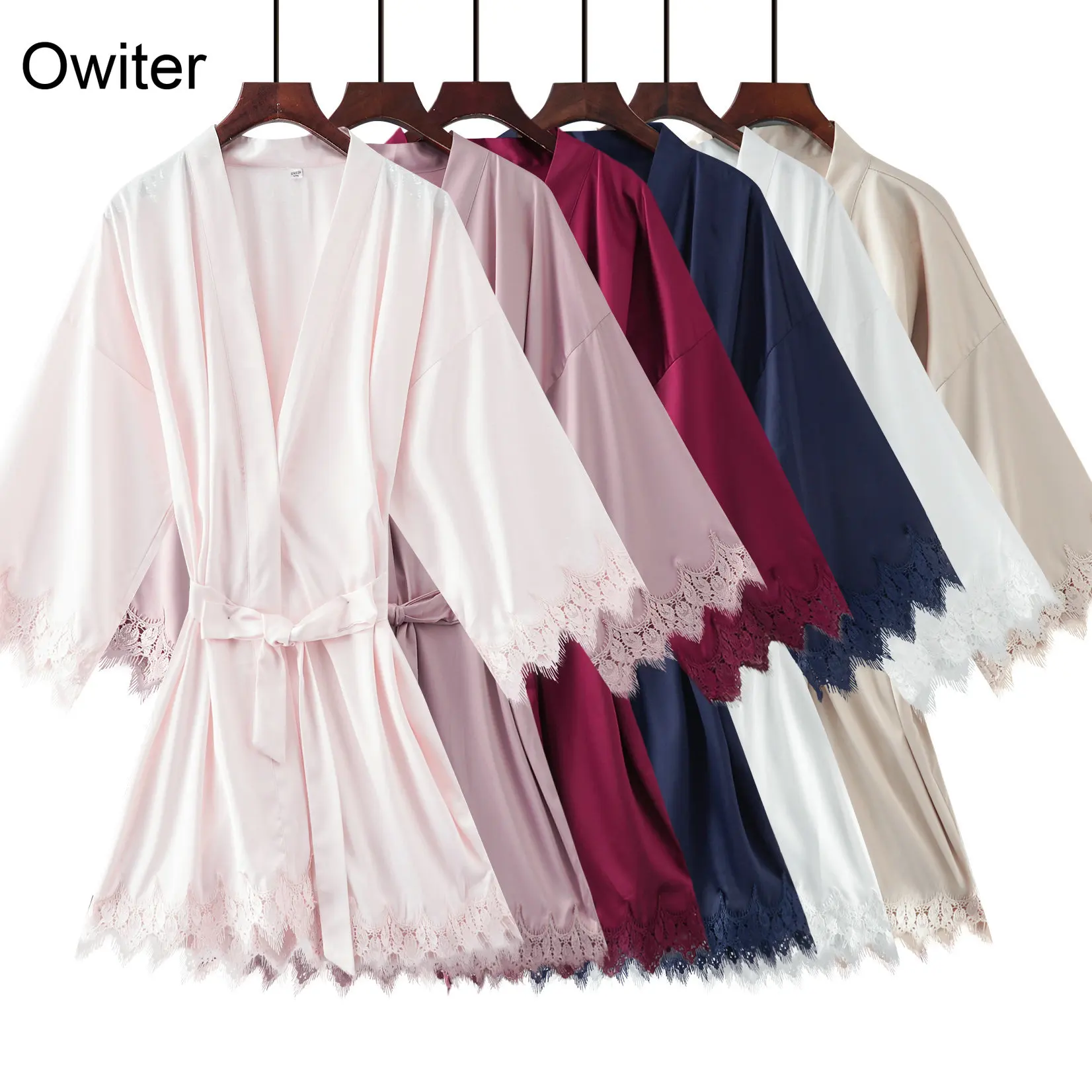 Matt Satin Lace Robe Bridal Robe Kimono Wedding Robe Bride Bridesmaid Robes Plus Size Women Sleepwear Bathrobe Dressing