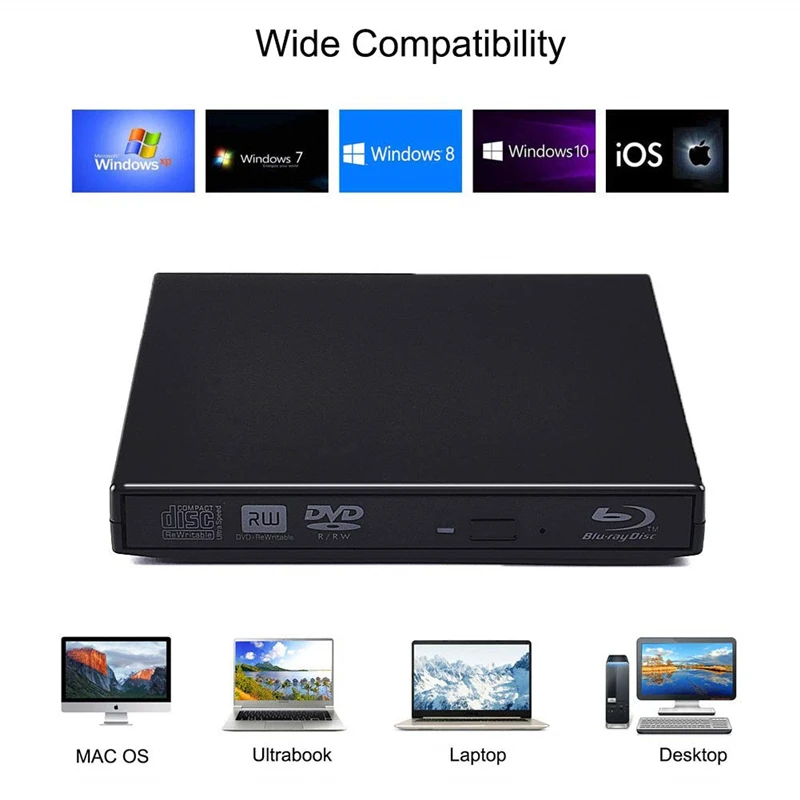Bluray плеер Внешний USB 2 0 DVD привод Blu Ray 3D 25 г 50 BD R ROM CD/DVD RW записывающее устройство для