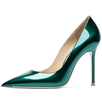 jade green bright women sexy pumps genuine leather high heeled shoes fashion pointed toe stilettos women autumn spring shoes