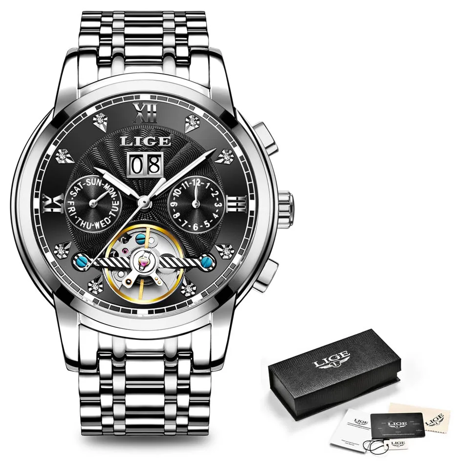 

Relogio Masculino LIGE New Gray Business Mens Watches Top Brand Luxury LIGE Fashion Sport Tourbillon Automatic Mechanical Watch