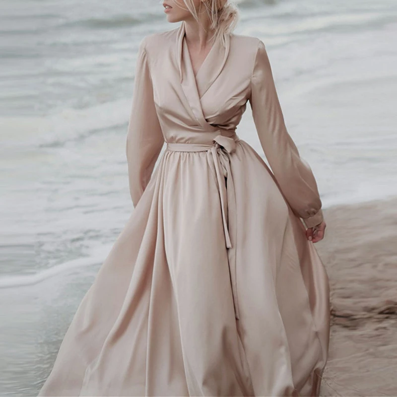 

Новинка 2022, модное элегантное женское платье, атласное повседневное женское платье с длинным рукавом, Клубные вечерние платья, длинное плат...